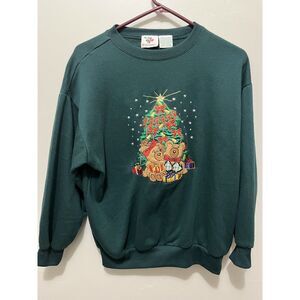 Vintage Nutcracker Christmas Teddy Bear Sweatshirt Forest Green Size S